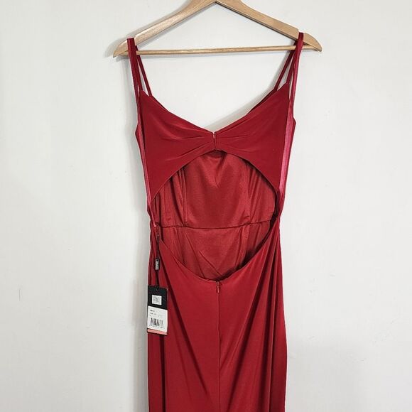 NWT La Femme 28079 Long Surplice Thigh High Slit Open Back Jersey Gown Size 8 - Picture 9 of 14